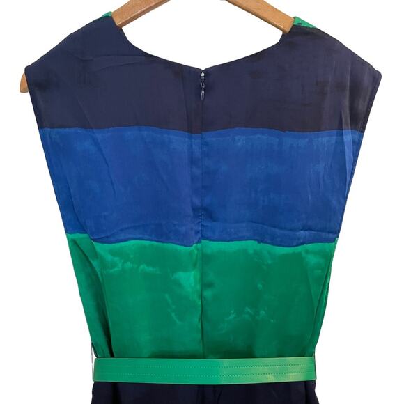 Anne Klein Women’s Blue & Green Sheath Dress With Belt Sleeveless Lined 2 - Picture 6 of 8